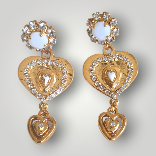 Sacred Heart Drop Earrings – Crystal & Gold