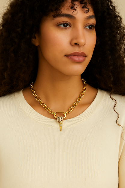 Luna Gold Zircon Charm Necklace - 18ct Gold Plated Stainless Steel