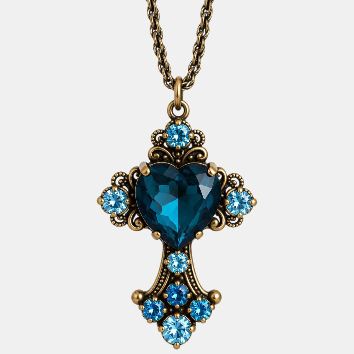 Azure Sacred Heart Crystal Necklace