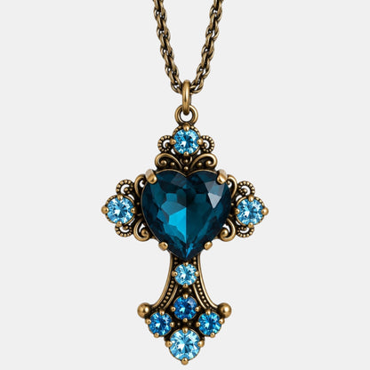 Azure Sacred Heart Crystal Necklace
