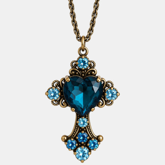 Azure Sacred Heart Crystal Necklace