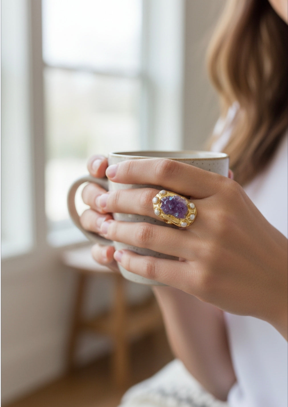 Seraphina Druzy Crown Ring - Gold Plated Vintage Style