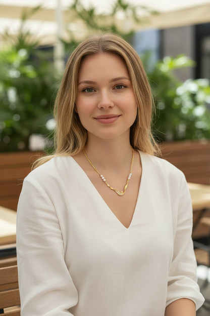 Vintage Pearl & Gold Wave Necklace