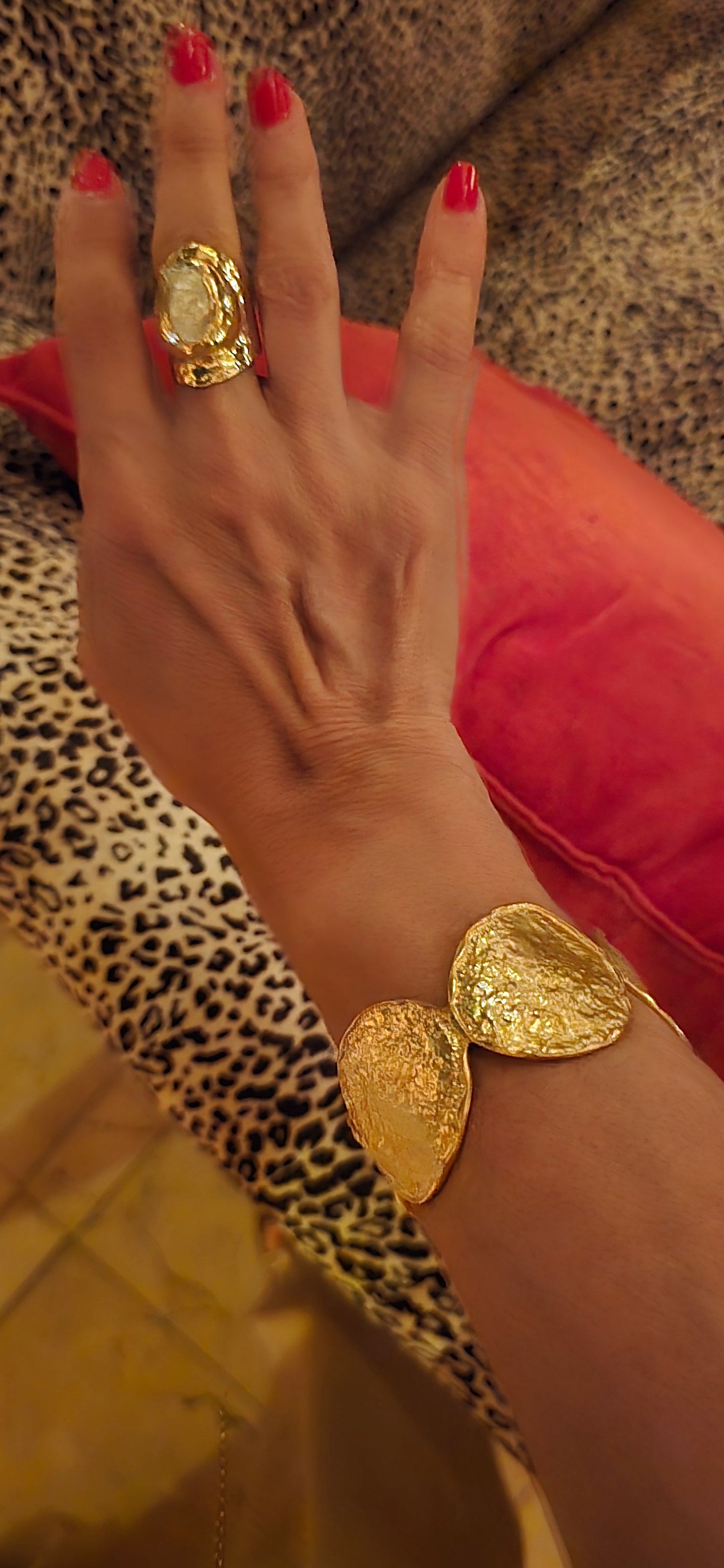 Solea 22ct Gold Plated Hammered Disc Cuff Bracelet