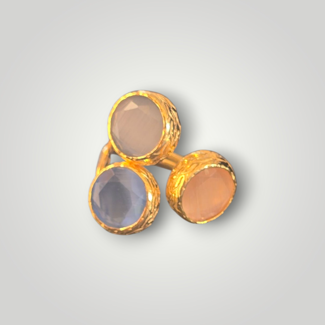 Trio Stone 18ct Gold Plated Adjustable Ring