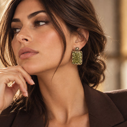 Olive Crystal Filigree Statement Earrings