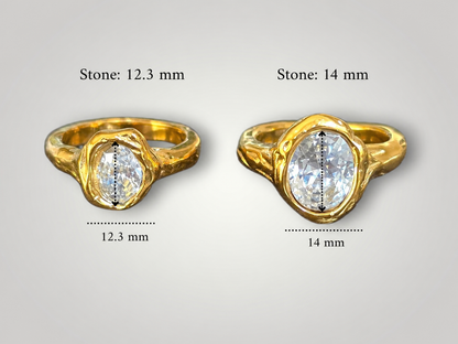 18K Gold Plated Hammered Oval Crystal Ring