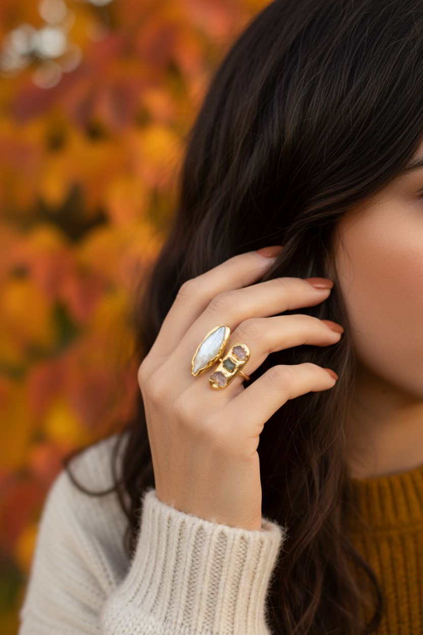 Sara Gemstone & Pearl Ring - 18ct Gold Plated Brass