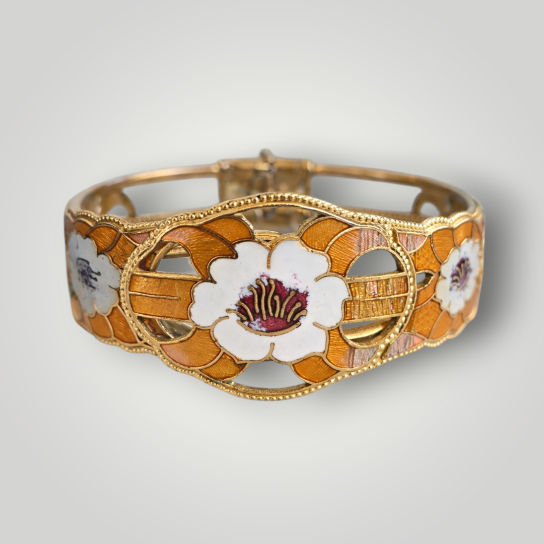Vintage Cloisonné Enamel Floral Bracelet