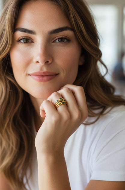 Elena Green Zirconia 18ct Gold Plated Ring