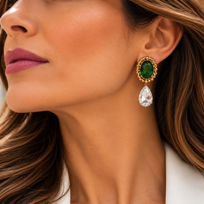 Emerald Green Florentine Baroque Drop Earrings