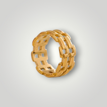 Roma Grid Ring - 18ct Gold Plated Stainless Steel