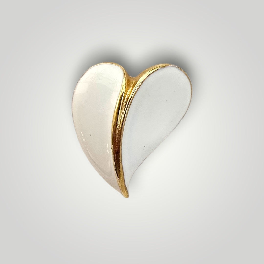 Vintage White Enamel Leaf Stud Earrings | Gold Tone Sculptural Earrings
