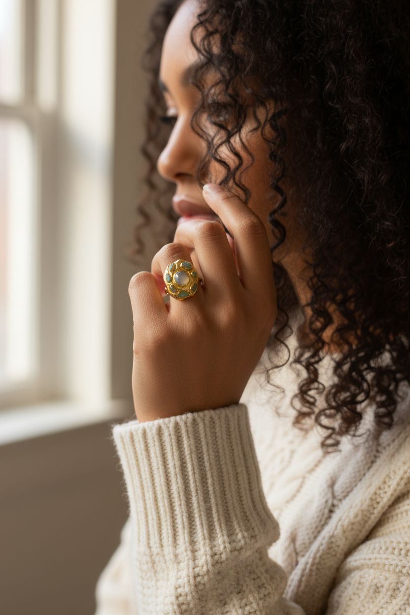 Gaia Bloom Ring - 22ct Gold Plated - Amazonite