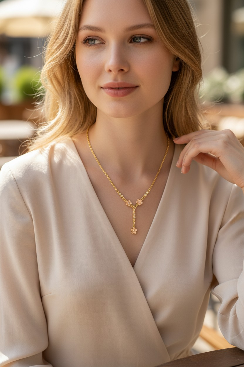 Vintage Floral Drop Necklace Gold plated