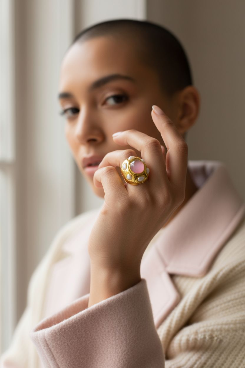 Gaia Bloom Ring - 24ct Gold Plated - Pearl