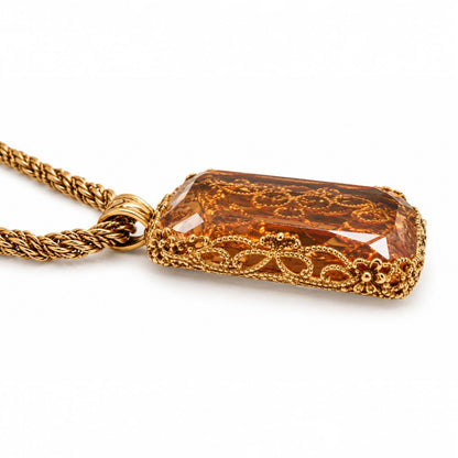 Amber Copper Crystal Filigree Necklace