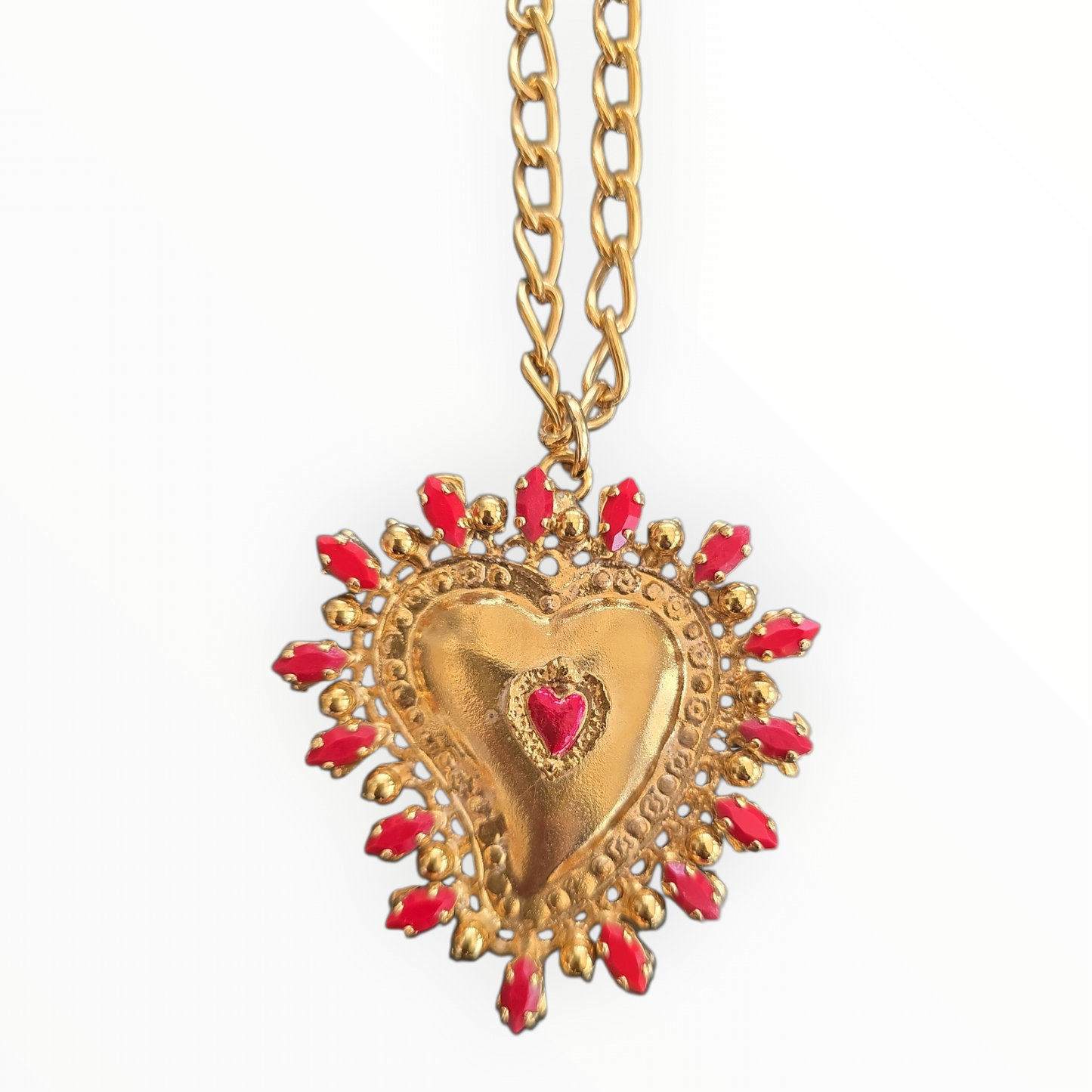 Sacred Heart Necklace – Red Crystal Heart – Sacred Heart Collection