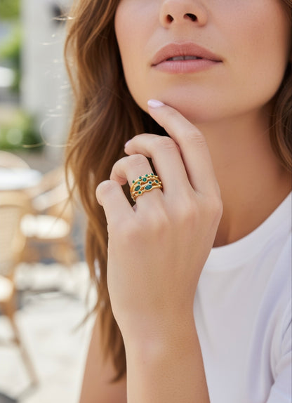 Elena Green Zirconia 18ct Gold Plated Ring