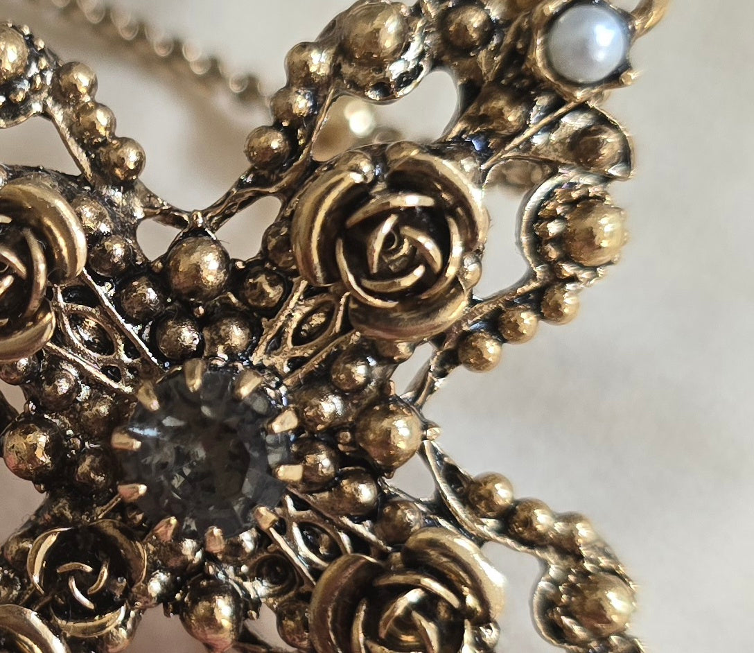 Sacred Art Rosette Cross Necklace - Grey Swarovski