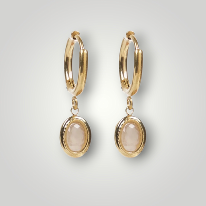 Oval Drop Hoop Earrings – Green / White Stones