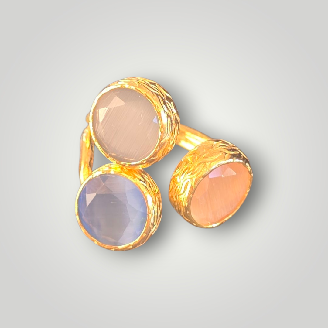 Trio Stone 18ct Gold Plated Adjustable Ring