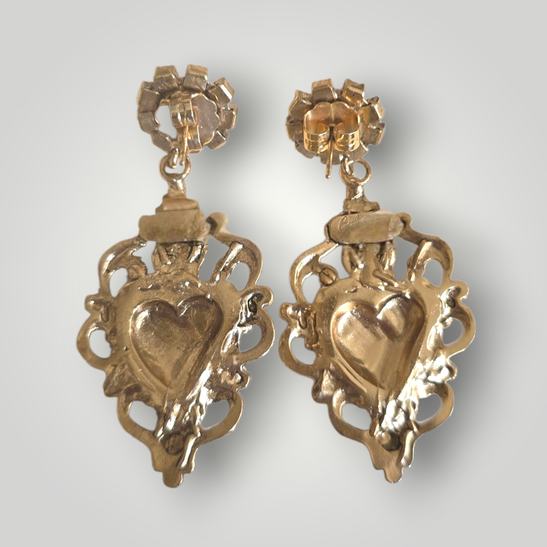 Sacred Heart Earrings – Red Swarovski & Black Crystal