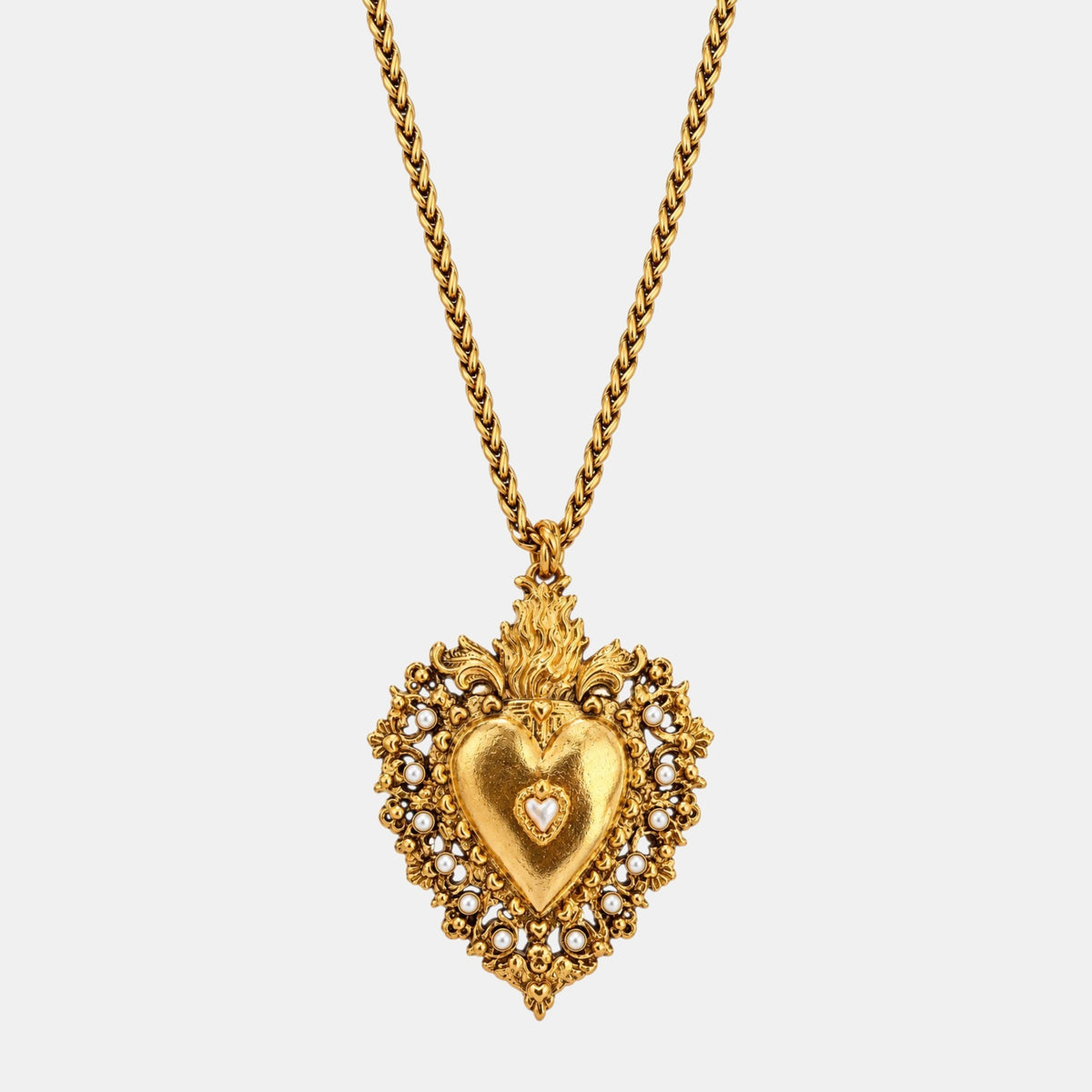 Large Pearl Sacred Heart Statement Necklace