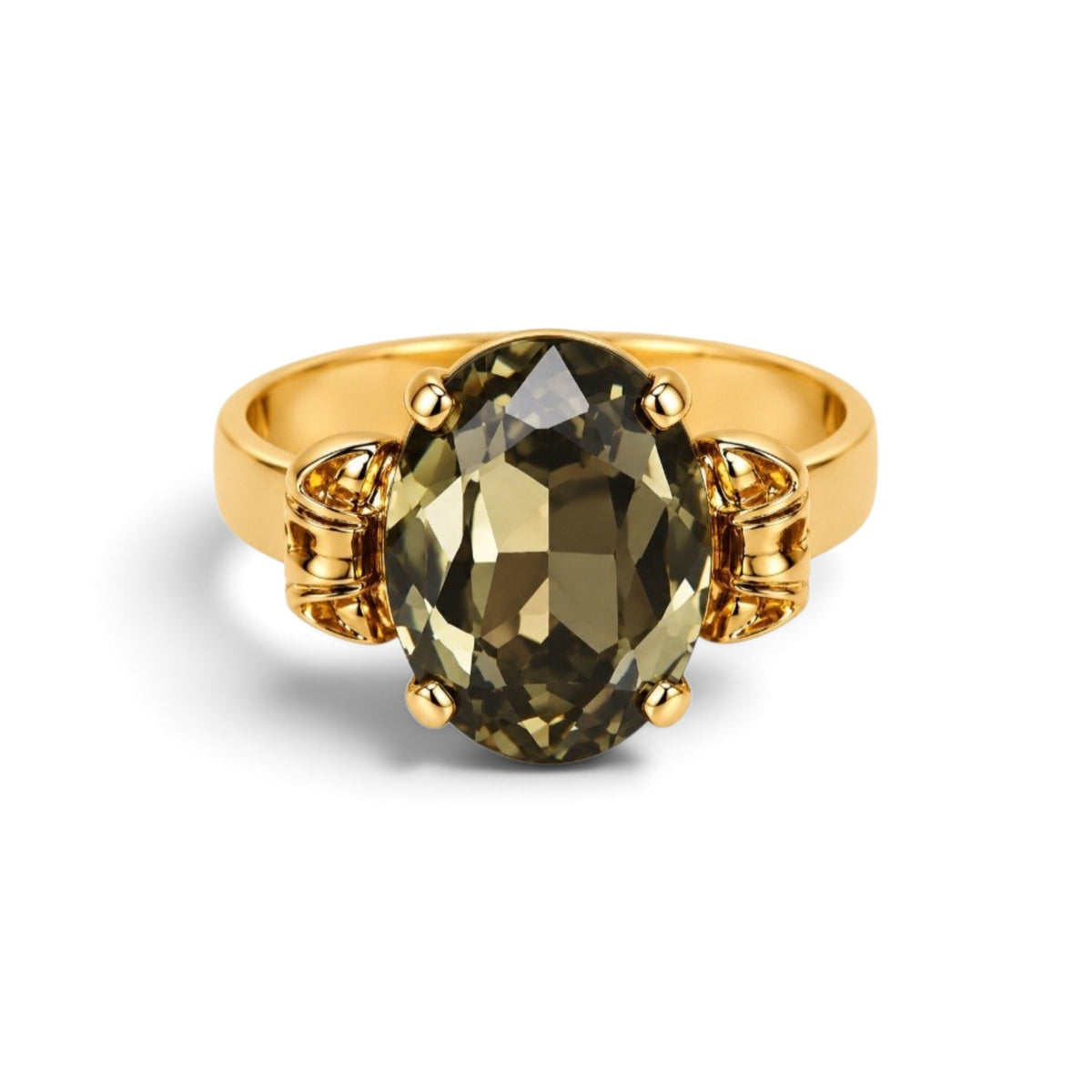 Olive Green Crystal Statement Ring