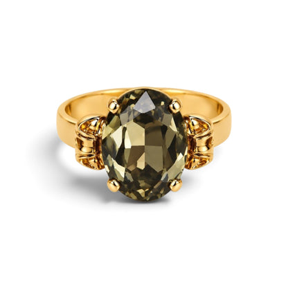 Olive Green Crystal Statement Ring