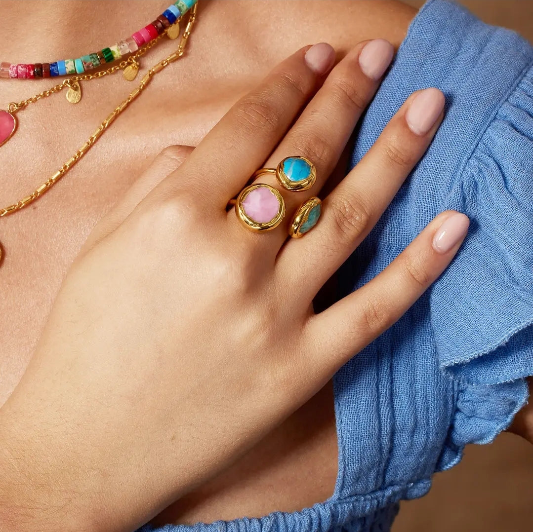Emilia Ring - Amazonite, Pink Jade & Turquoise