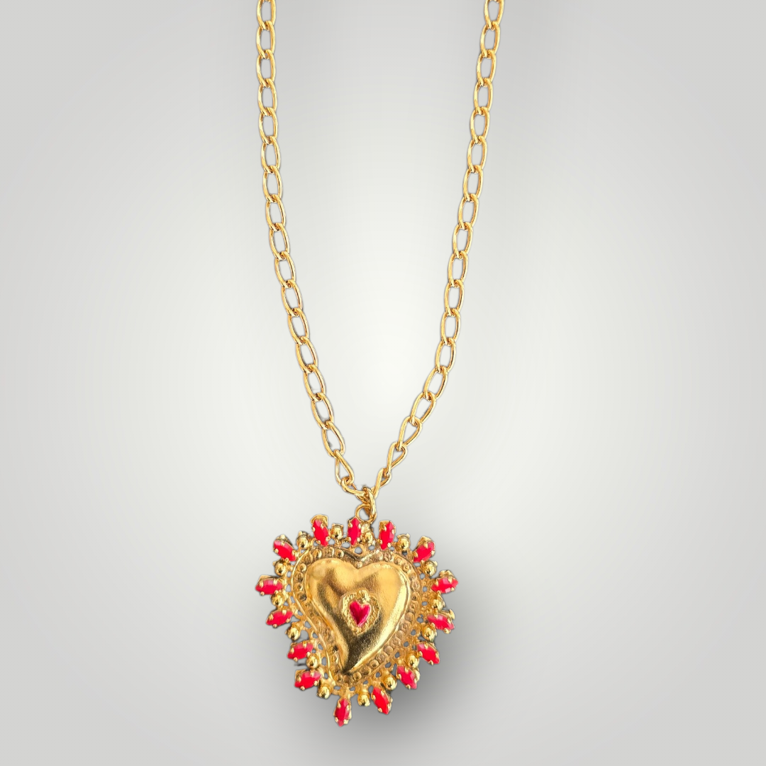 Sacred Heart Necklace – Red Crystal Heart – Sacred Heart Collection