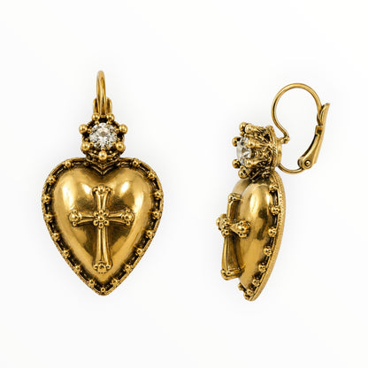 Sacred Heart Crystal Earrings|Gold-Plated Statement Earrings