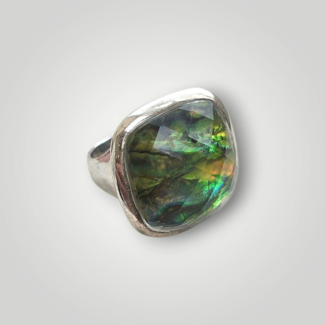 Vintage Mexican 925 Sterling Silver Abalone Statement Ring