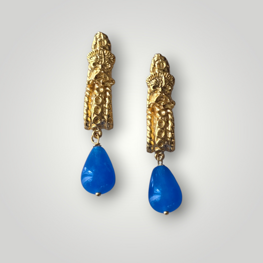 Blue AgateTeardrop Statement Earrings - 24ct Gold Plated