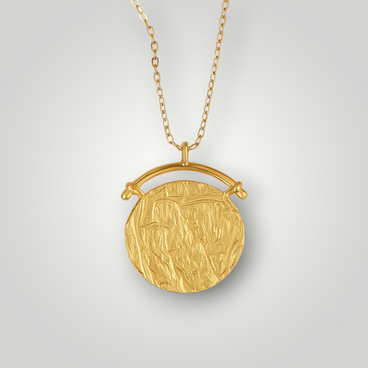 Athena Textured Silver Medallion Necklace - 925 Sterling Silver