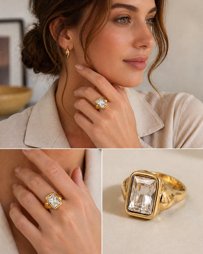 18K Gold Plated Hammered Statement Ring – Stainless Steel