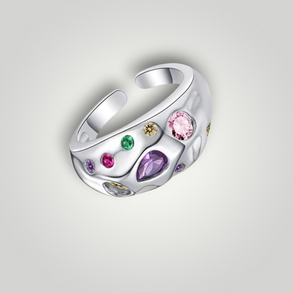 Luna Multicolour Gemstone Ring - Adjustable Sterling Silver