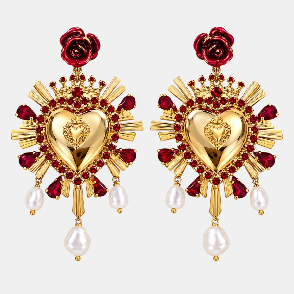 Radiant Sacred Heart Pearl Earrings
