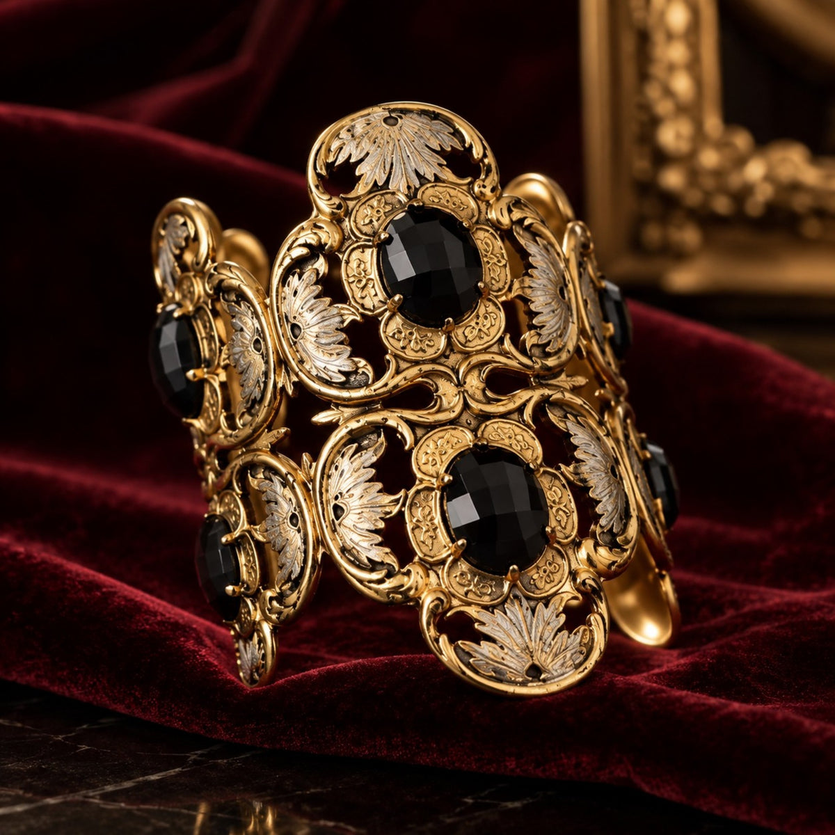 Heritage Baroque Black Crystal Statement Cuff