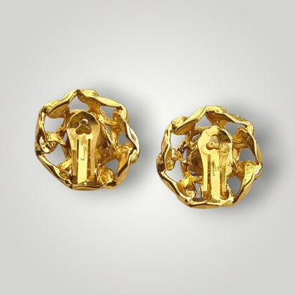 Vintage Gold Tone Pearl Clip-On Earrings | Statement Floral Earrings