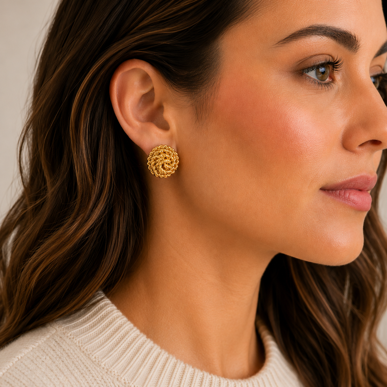 Vintage Monet Gold Tone Bombé Clip-On Earrings | Textured Rope Knot Earrings
