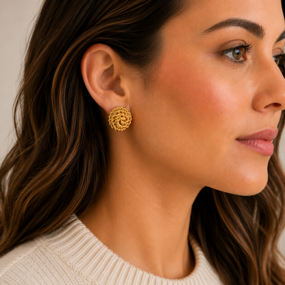 Vintage Monet Gold Tone Bombé Clip-On Earrings | Textured Rope Knot Earrings