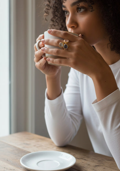 Trio Stone 18ct Gold Plated Adjustable Ring