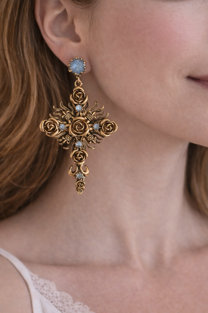 Sacred Cross Earrings – Blue Swarovski