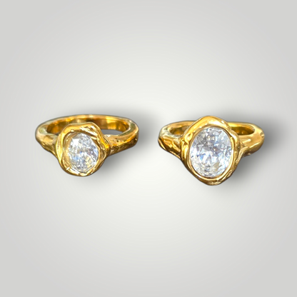 18K Gold Plated Hammered Oval Crystal Ring