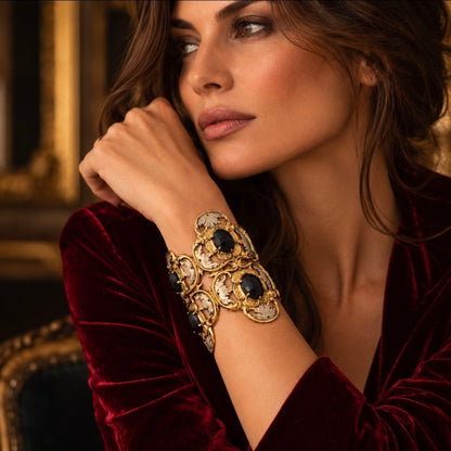 Heritage Baroque Black Crystal Statement Cuff