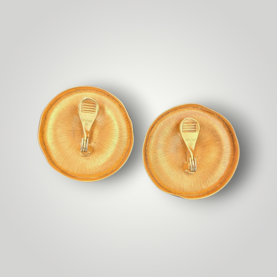 Vintage Monet Gold Disc Clip-On Earrings