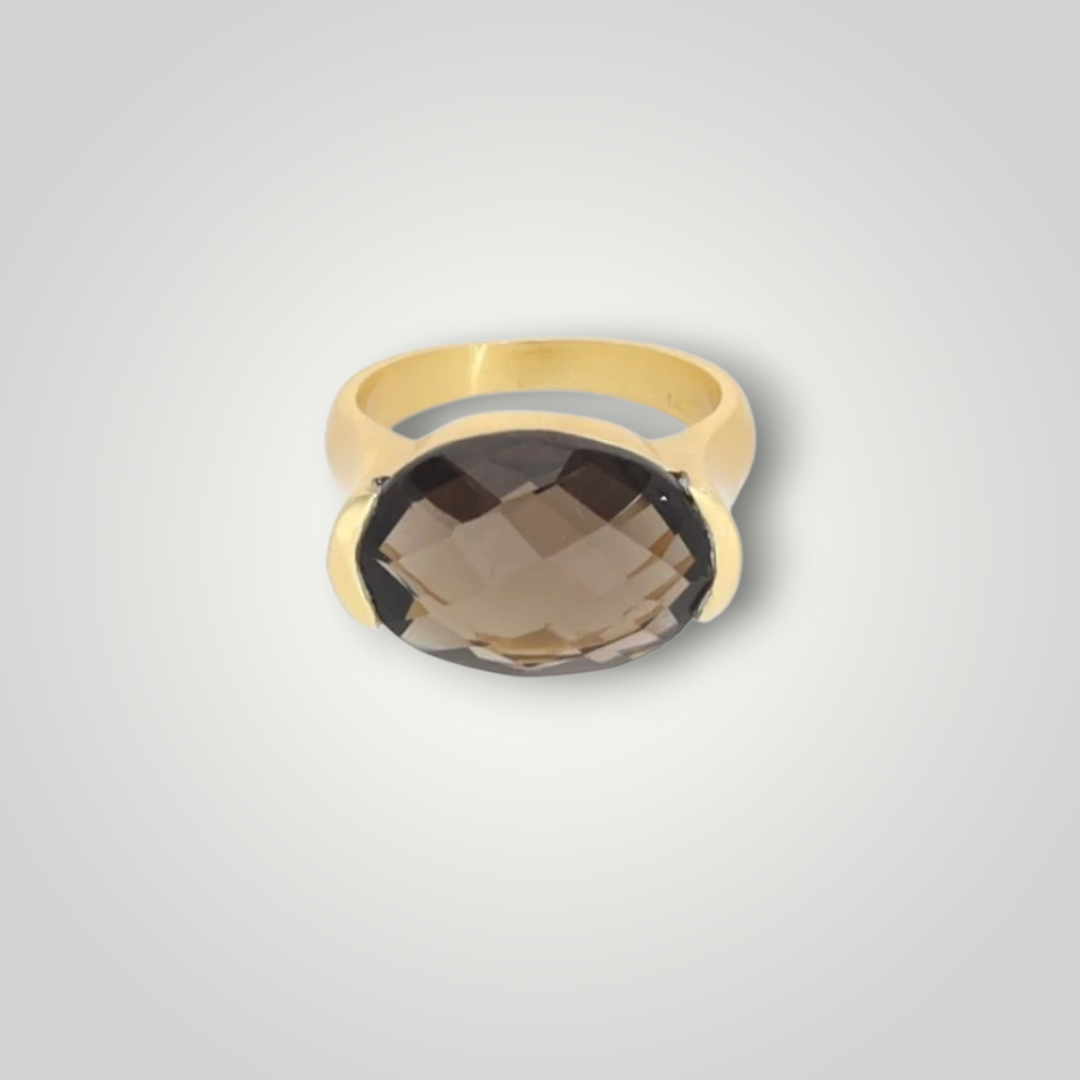 Bruna Smoky Topaz Cushion Ring - 18K Gold Inlay Statement Band