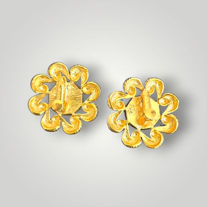 Vintage Signed Napier Gold-Tone Pearl Floral Clip-On Earrings